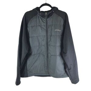 Eddie Bauer Mens Hooded Jacket Black & Gray Polyester Quilted Full Zip XL